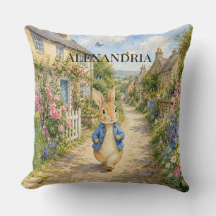 Custom Classic Rabbit in English Country Town Throw Pillow