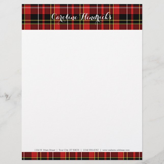 Custom Classic Red Black Yellow White Tartan Letterhead (Front)