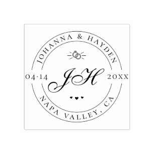 Custom Classic Script Initials   Save The Date Rubber Stamp
