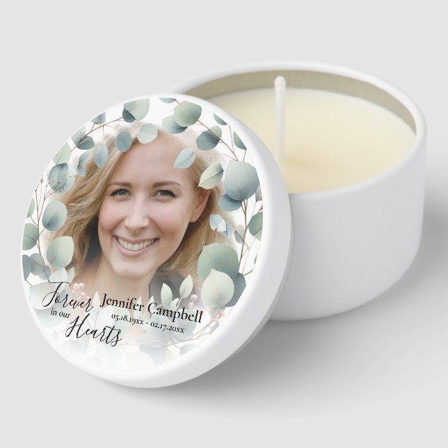 Custom Classic Simple Floral Wreath Memorial Mini Candle Favors (Corner)