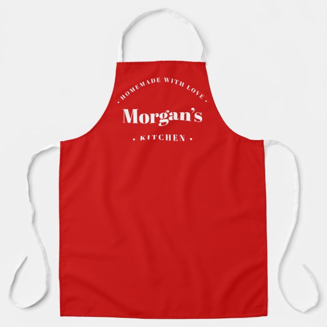Custom Classic Simple Typography White on Red Apron (Front)