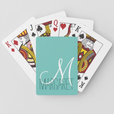 Custom Classic Soft Teal Monogram Playing Cards