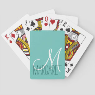 Custom Classic Soft Teal Monogram Poker Cards