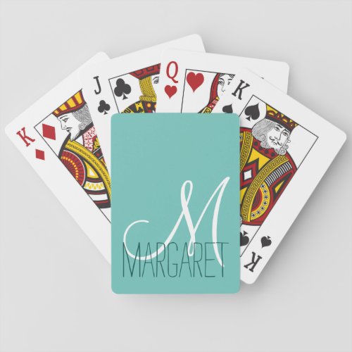 Custom Classic Soft Teal Monogram Poker Cards