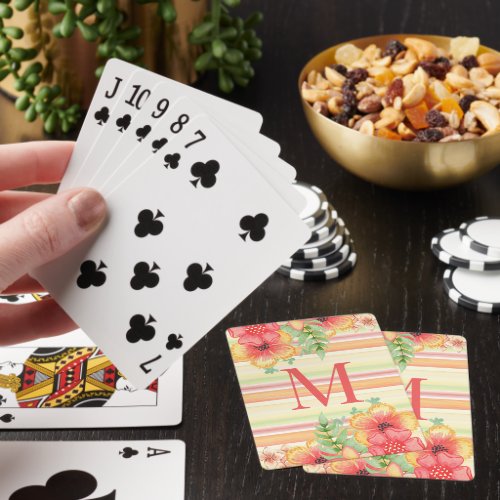 Custom Classic Summer Floral Art Stripes Pattern Poker Cards