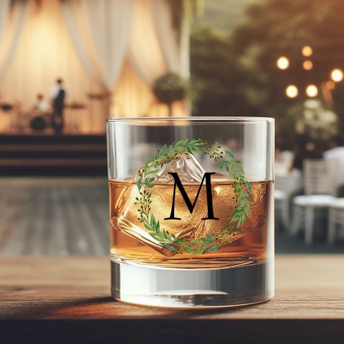 Custom Classic Vintage Chic Black Monogram Whiskey Glass