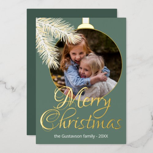Custom Classic White Pine Tree Needles Gold Foil Holiday Card