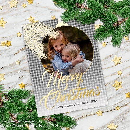 Custom Classic White Pine Tree Needles Gold Foil Holiday Card