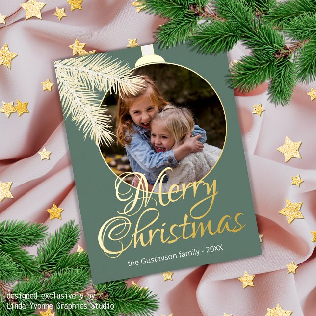 Custom Classic White Pine Tree Needles Gold Foil Holiday Card (Creator Uploaded)