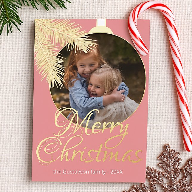 Custom Classic White Pine Tree Needles Gold Foil Holiday Card (Creator Uploaded)