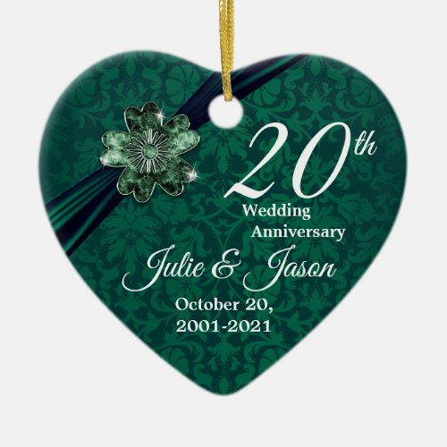 Custom _ Classy 20th Emerald Wedding Anniversary Ceramic Ornament