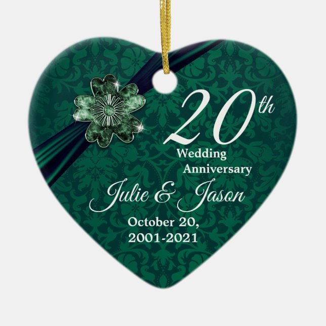 Custom - Classy 20th Emerald Wedding Anniversary Ceramic Ornament (Front)