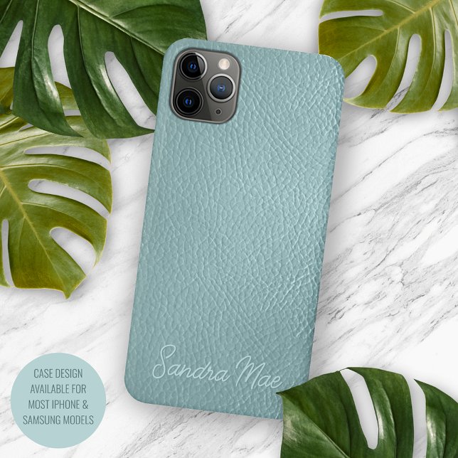 Custom Classy Aqua Seafoam Green Leather Pattern Iphone Case (Creator Uploaded)