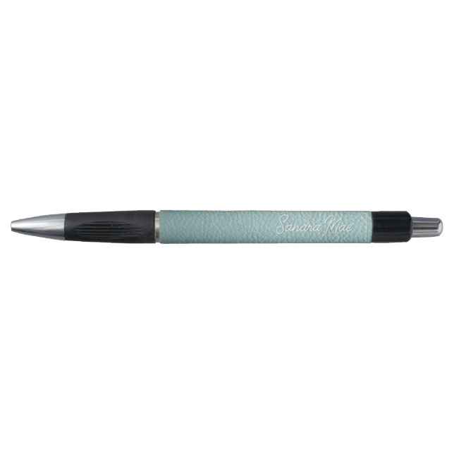Custom Classy Aqua Seafoam Green Leather Pattern Pen (Front)