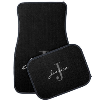 Custom classy black and white monogram car floor mat
