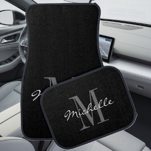 Custom classy black and white monogram car mat set