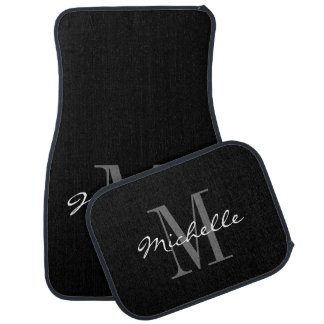 Custom classy black and white monogram car mat set