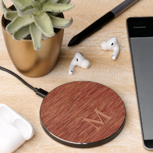 Custom Classy Brown Red Redwood Woodgrain Pattern Wireless Charger