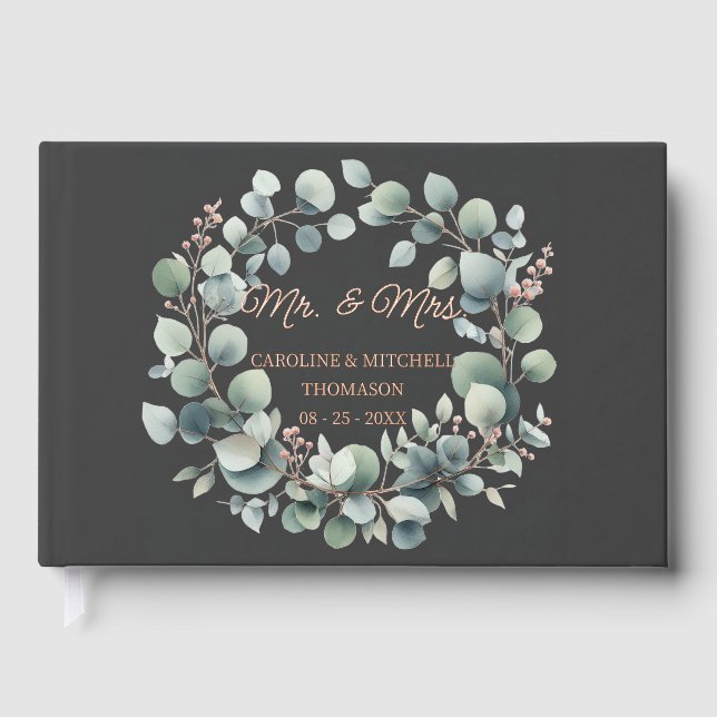 Custom Classy Calligraphy Couple Names Rose Gold Foil Guest Book (Front)