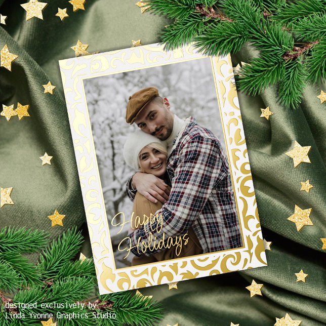Custom Classy Damask Pattern Gold Foil Holiday Card (Creator Uploaded)