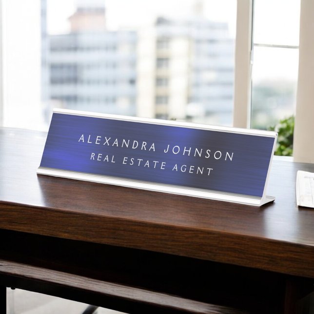 Custom Classy Executive Navy Blue Professional Desk Name Plate (Creator Uploaded)