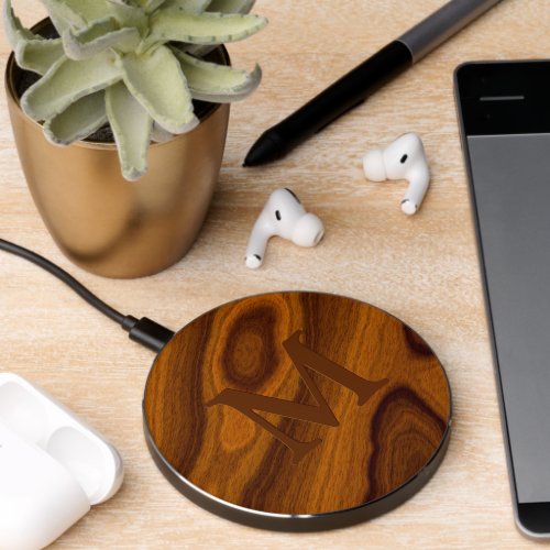 Custom Classy Faux Brown Woodgrain Texture Pattern Wireless Charger