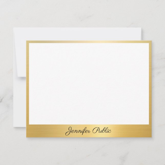 Custom Classy Handwritten Script Gold Elegant Note Card (Front)