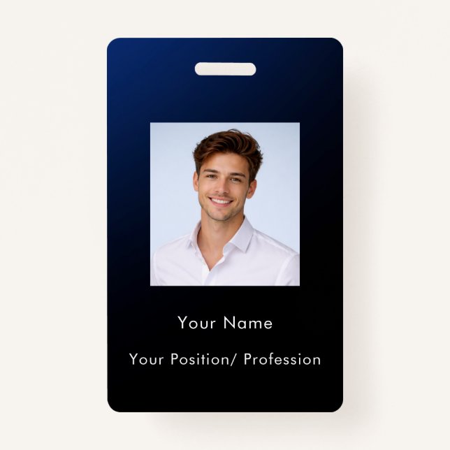 Custom Classy Modern Blue Gradient Employee Photo Badge (Front)
