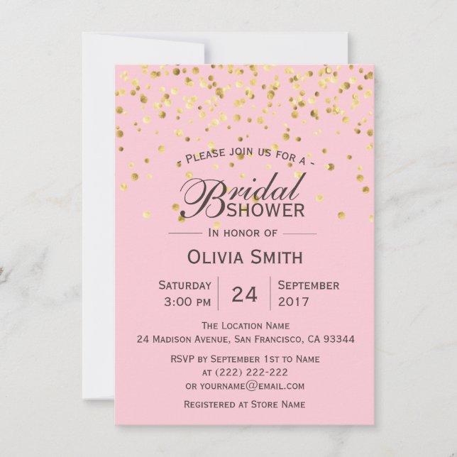 Custom Classy Pink Gold Bridal Shower Invitations (Front)