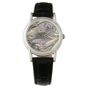 Custom Classy Pink Silver Gray Marbled Pattern Watch