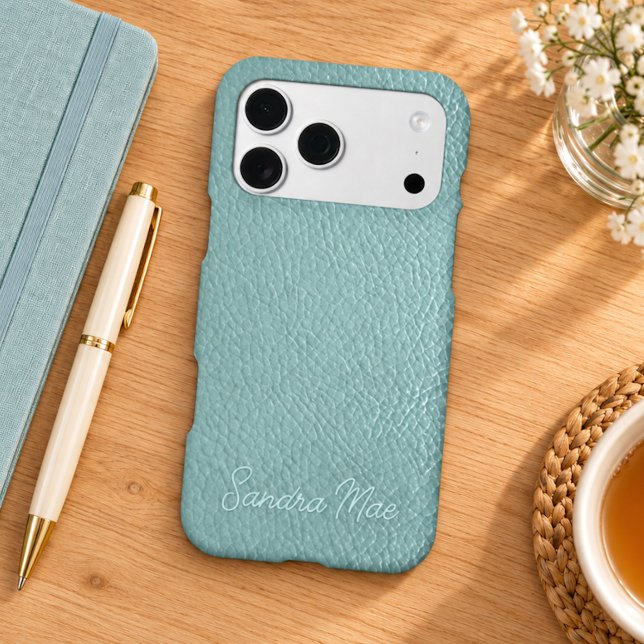 Custom Classy Robin Egg Blue Green Leather Pattern Iphone Case (Creator Uploaded)