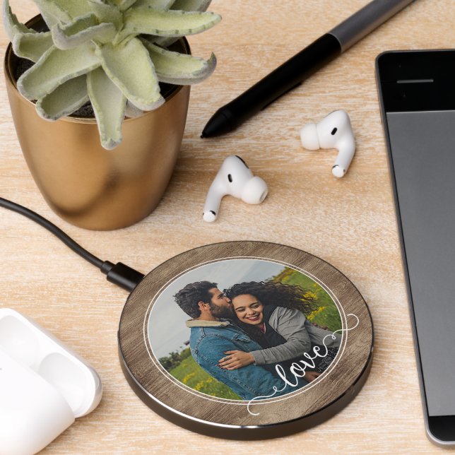 Custom Classy Romantic Photo Love Quote Text Wireless Charger (Desk 2)