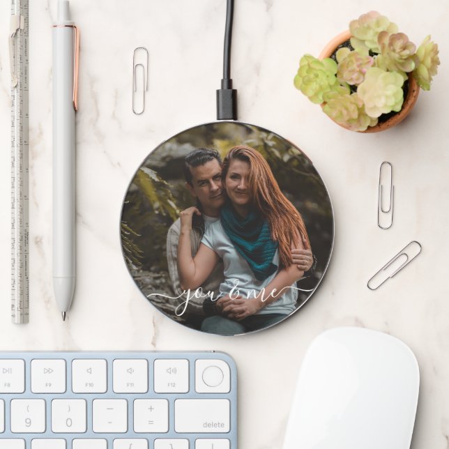 Custom Classy Romantic You And Me Quote Text Wireless Charger (Desk)