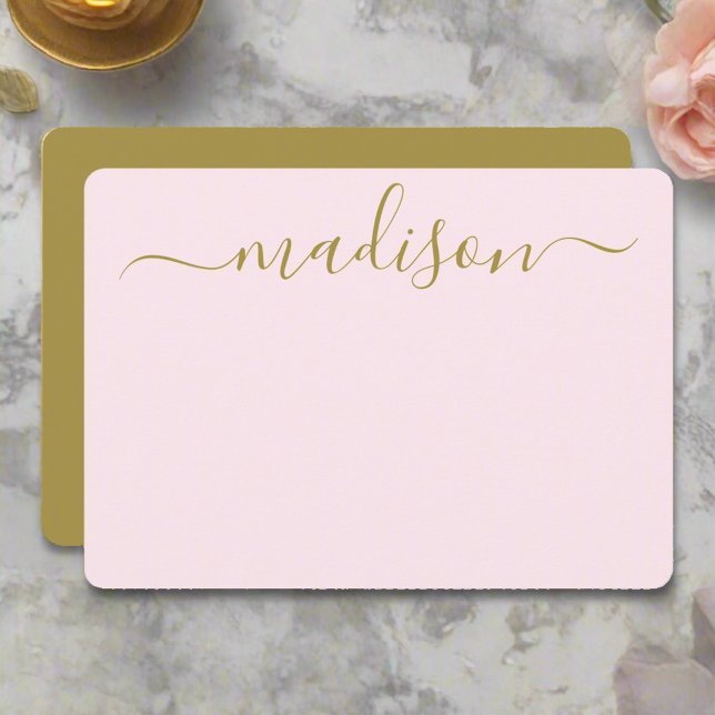 Custom Clean Blush Pink & Gold Typography Name Note Card (Creator Uploaded)
