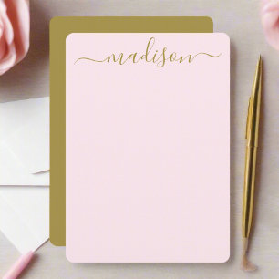 Custom Clean Blush Pink & Gold Typography Script Note Card