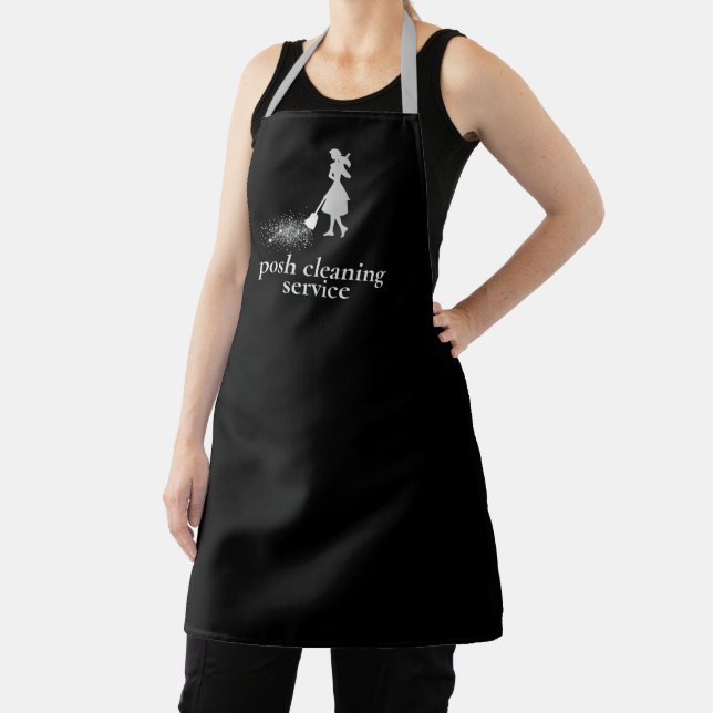 Custom Cleaning Service Co Name Black Silver Staff Apron (Insitu)