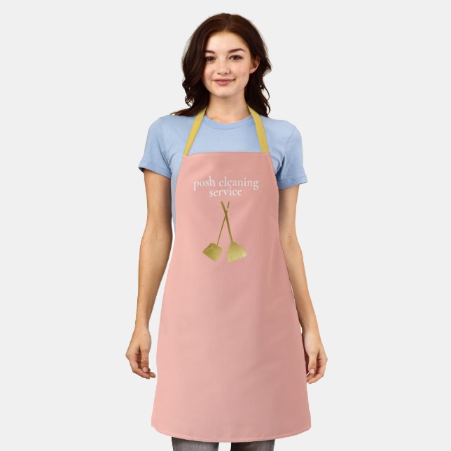 Custom Cleaning Service Co. Name Pink & Gold Staff Apron (Worn)