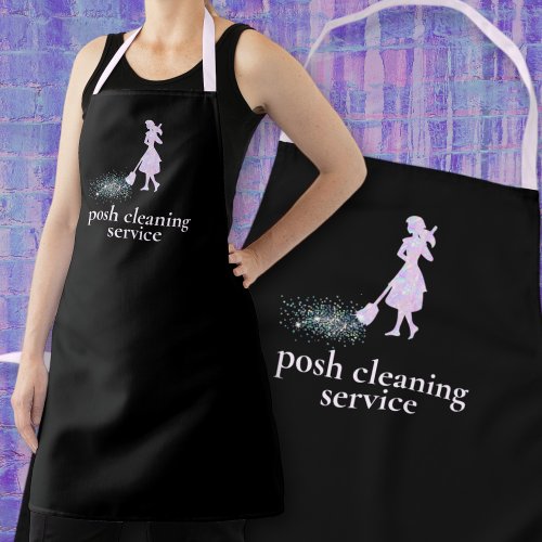 Custom Cleaning Service Name Blk Iridescent Staff Apron