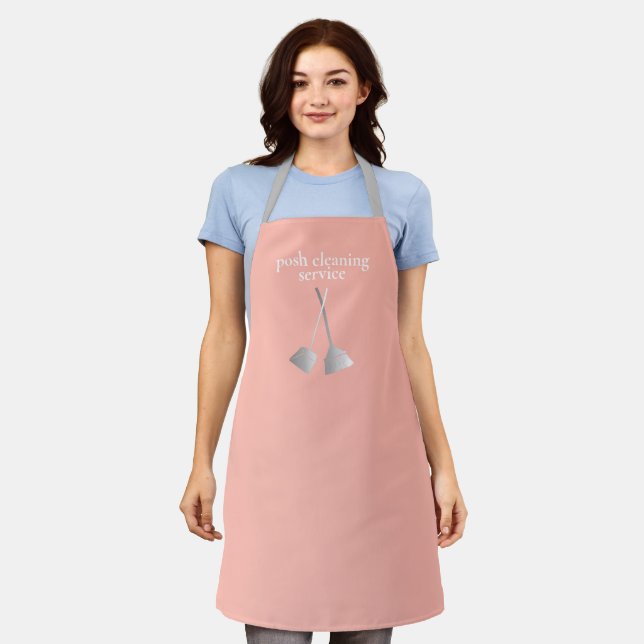 Custom Cleaning Service Name Pink & Silver Staff Apron (Worn)