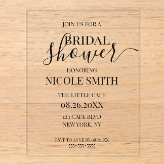 Custom Clear Bridal Shower Acrylic Invitation