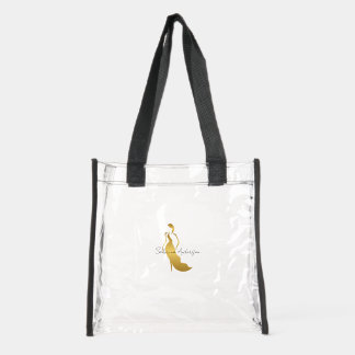 Custom Clear Feminine Chic Beauty Lounge Gold Logo Tote Bag