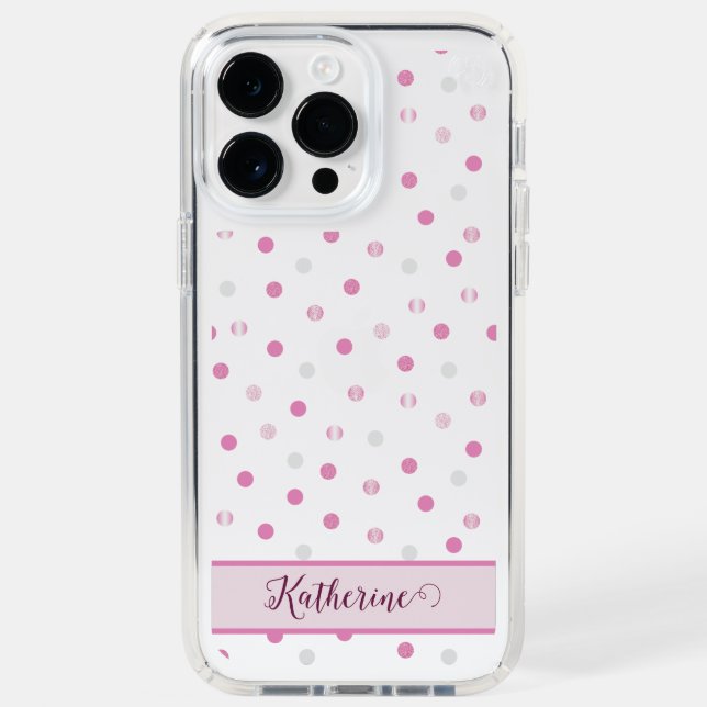 Custom Clear iPhone Case |Pink Polka Dots (Front)