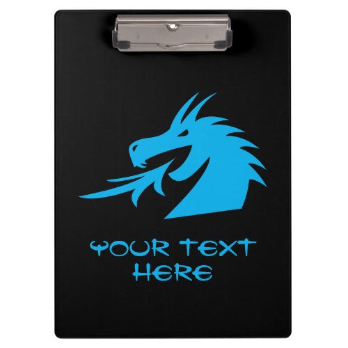 Custom clipboard with blue dragon head logo