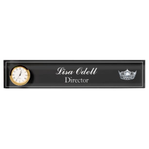 Custom Clock Desk Nameplate-Pageant Crown Desk Name Plate
