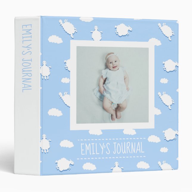 Custom Clouds and Sheep Baby Photo Journal 3 Ring Binder (Front/Spine)