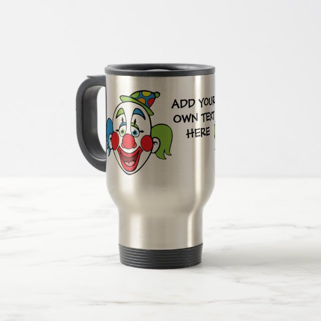 Custom Clown Text Travel Mug (Front Left)
