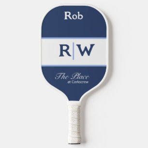 Custom Club Name Monogrammed White Navy Blue Pick Pickleball Paddle