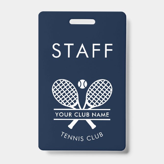 Custom Club Name Tennis Rackets Motif Any Color Badge (Front)