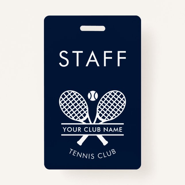 Custom Club Name Tennis Rackets Motif Any Color Badge (Front)