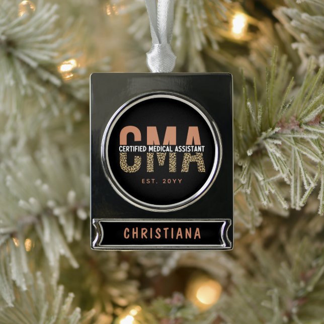 Custom CMA Certified Medical Assistant Gift Silver Plated Banner Ornament (Tree)